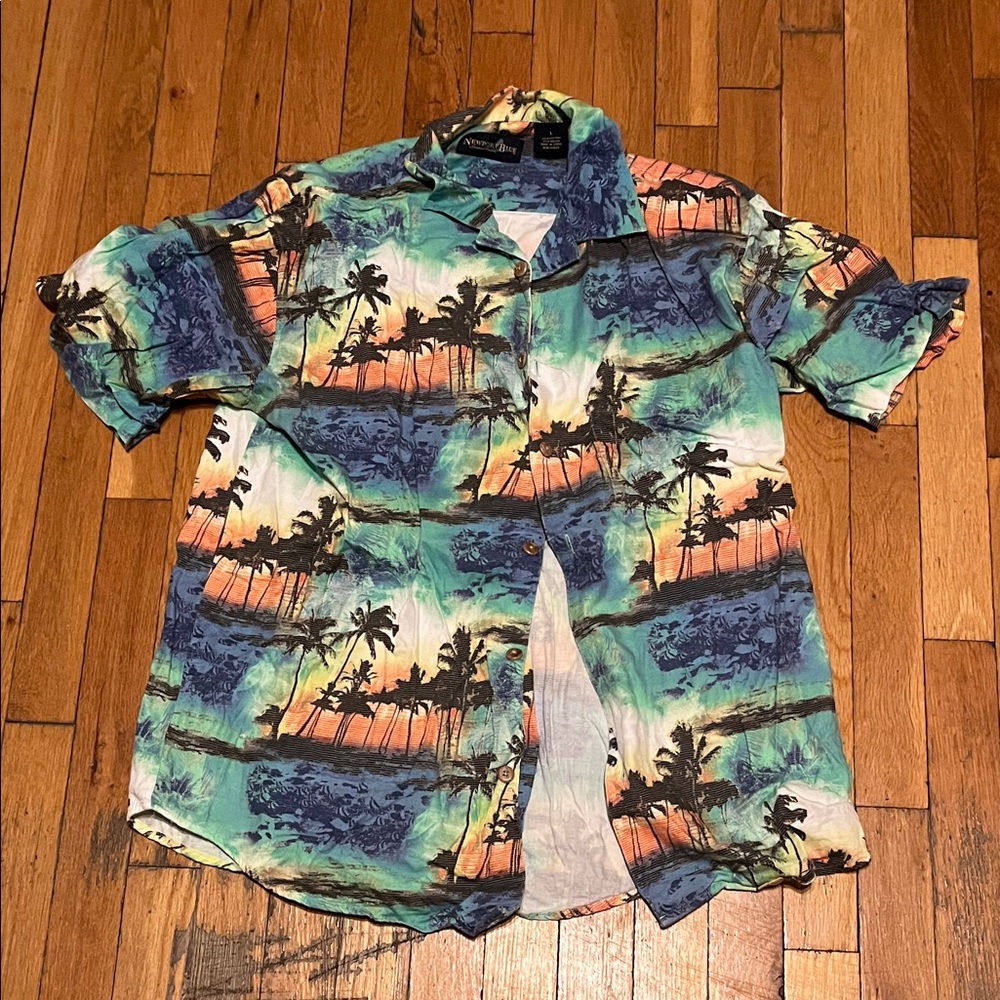 Newport Blue Island Brand Shirt with Tropical Hues
